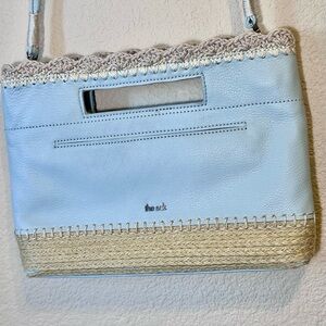 THE SAK Linden Convertible Crossbody Bag Baby Blue Leather Crochet Trim